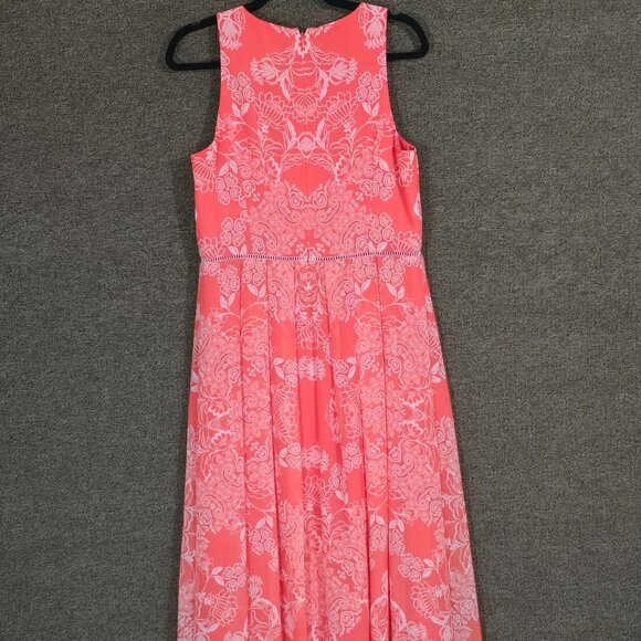 Vince Camuto Womens Printed Chiffon Maxi Coral Dress Sz 12P Pre-owned - Picture 9 of 9